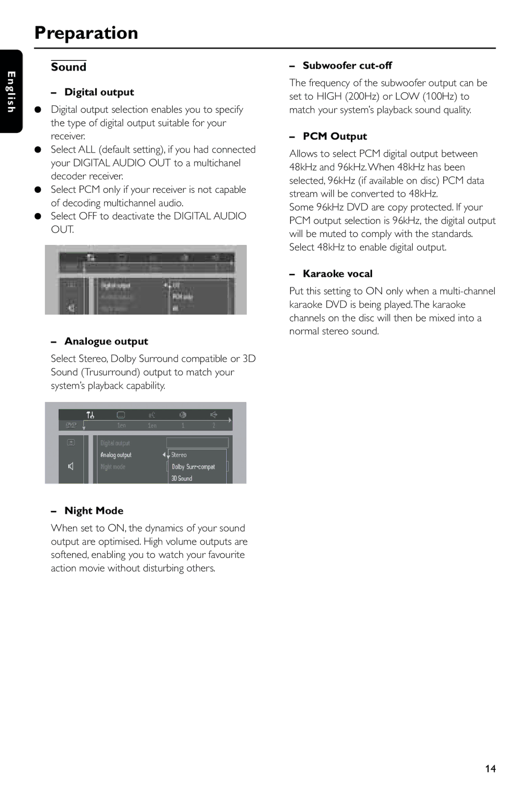 Philips DVD723 manual Sound 