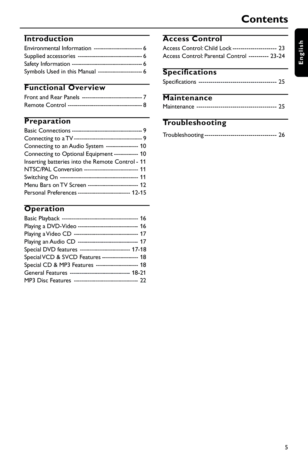 Philips DVD723 manual Contents 