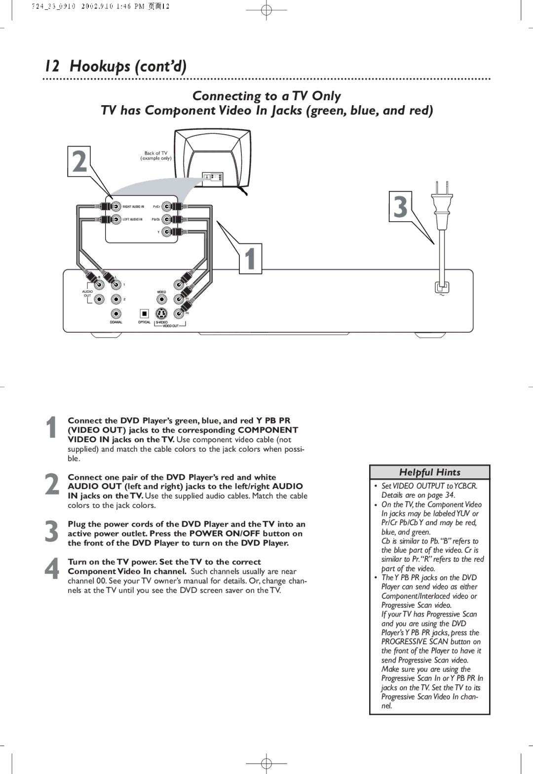 Philips DVD724P owner manual Colors to the jack colors 