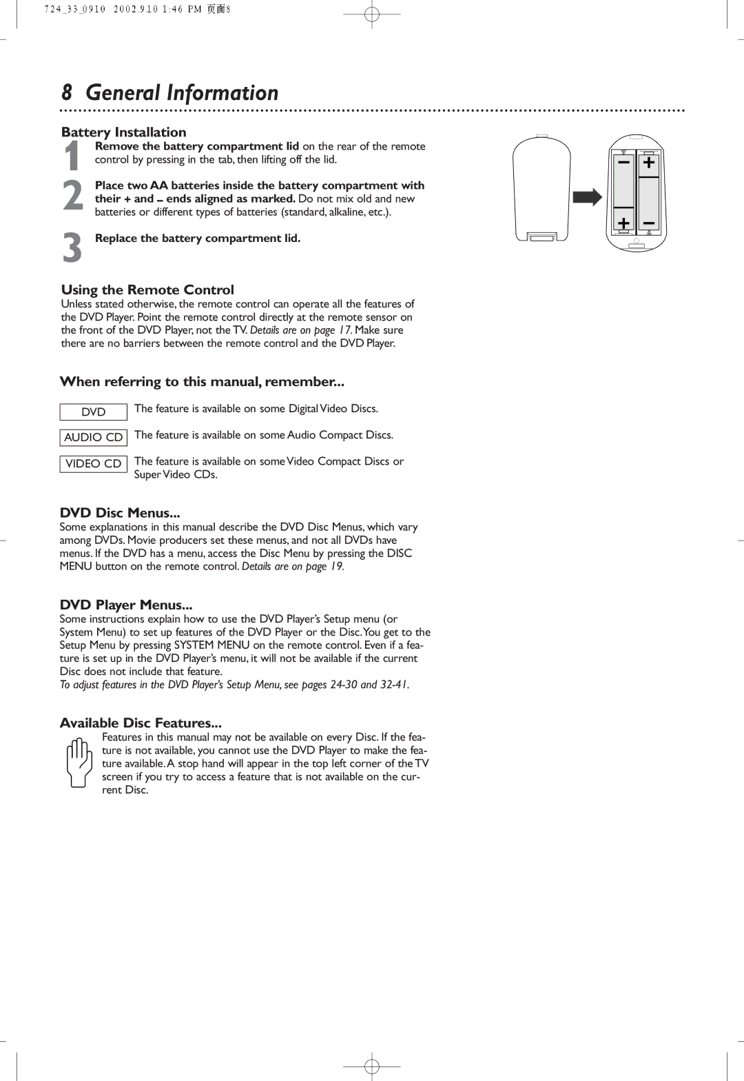 Philips DVD724P owner manual General Information 