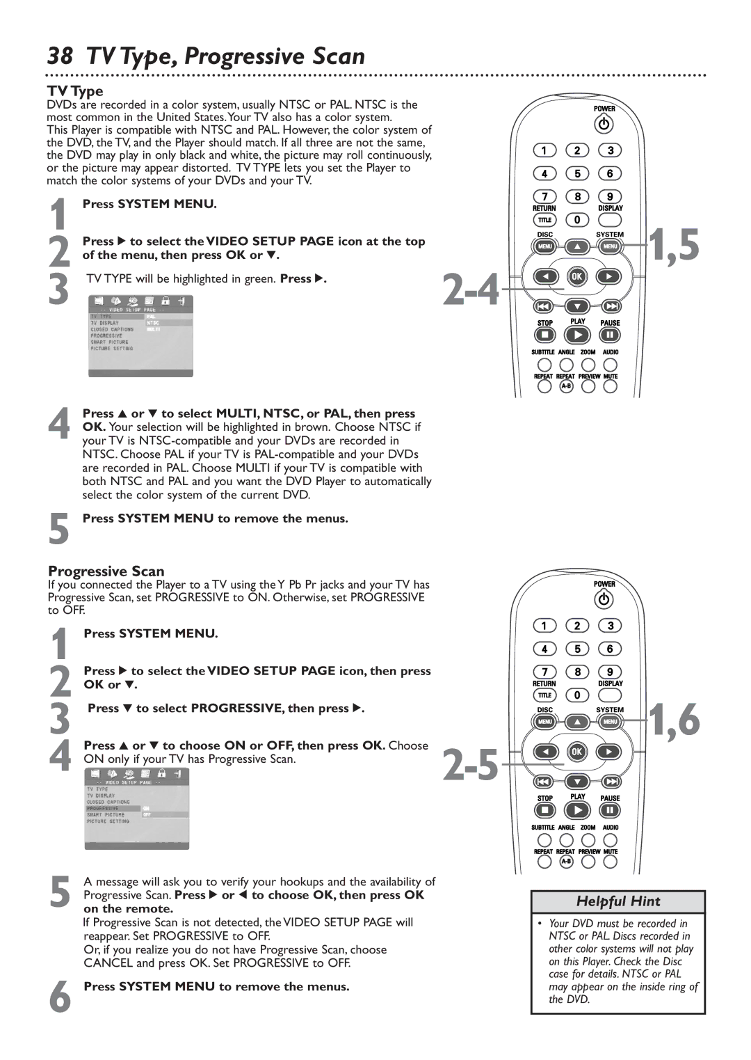 Philips DVD726 owner manual TV Type, Progressive Scan 