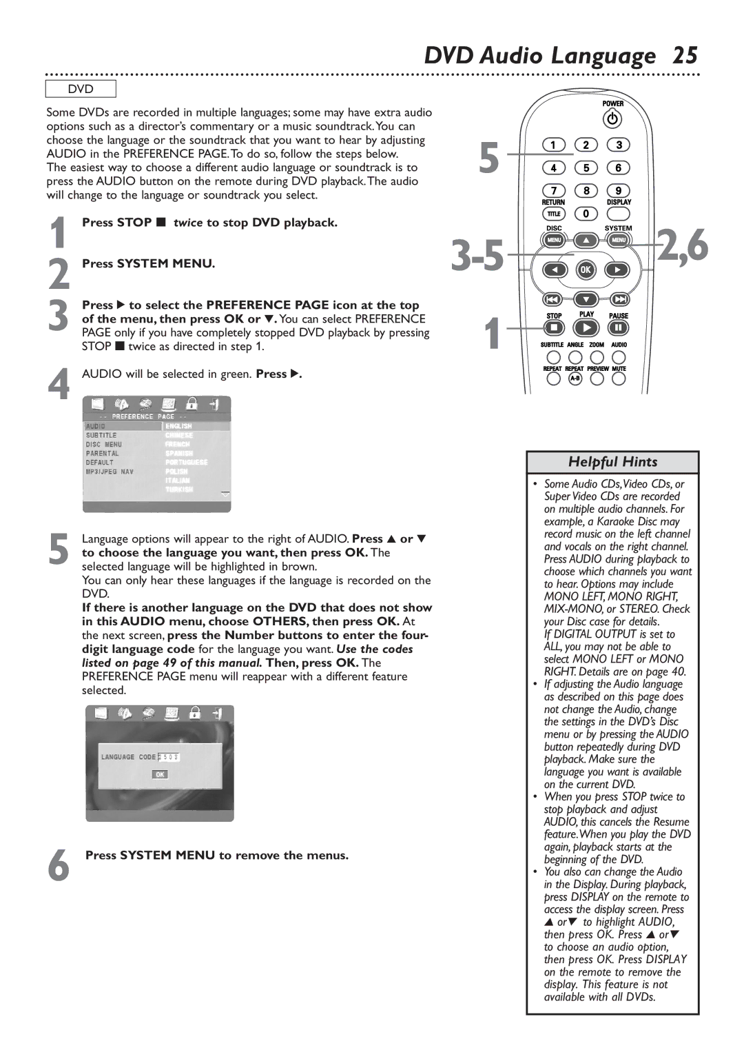 Philips DVD726v2 owner manual DVD Audio Language 