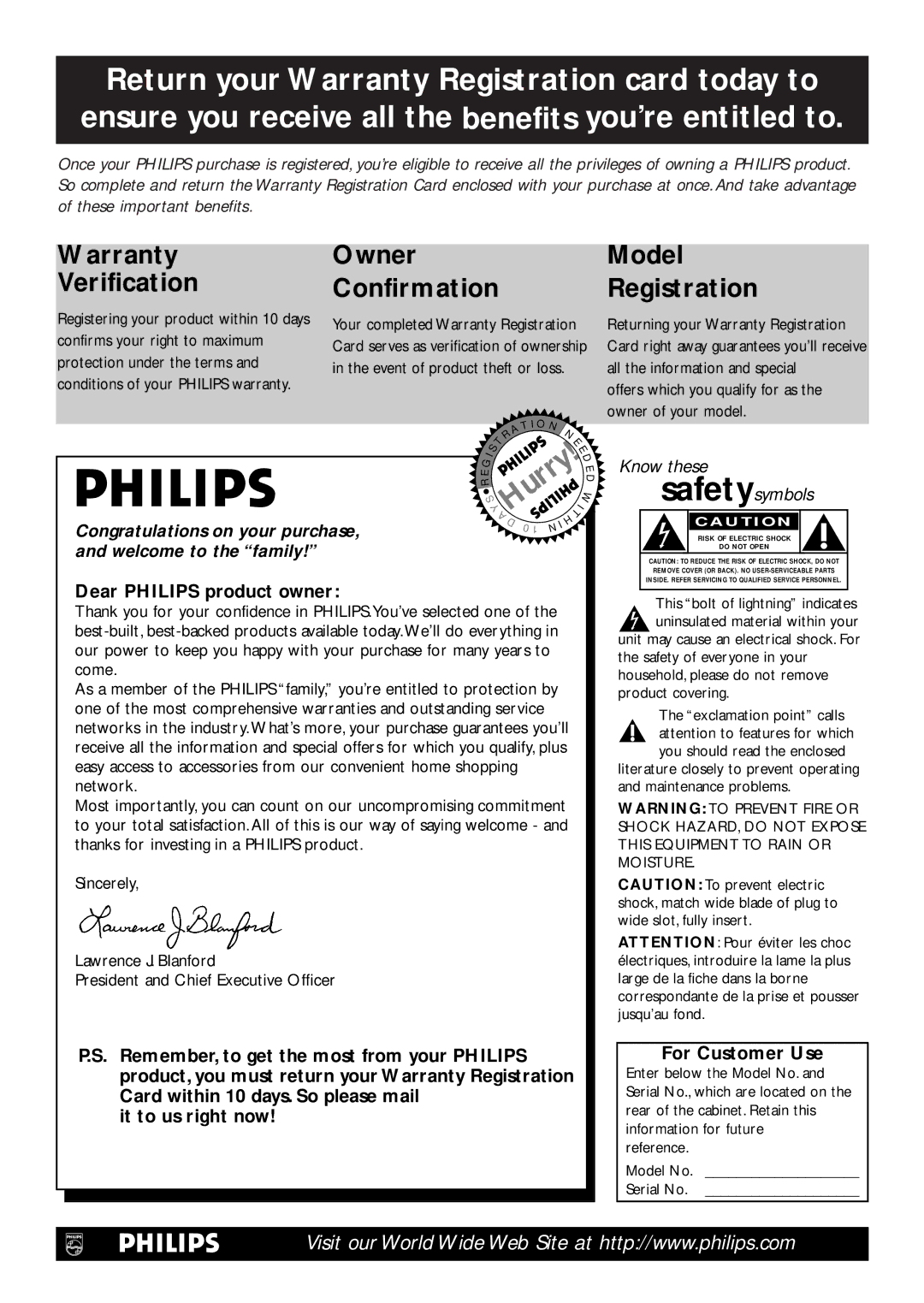 Philips DVD727/99 owner manual Dear Philips product owner, For Customer Use 