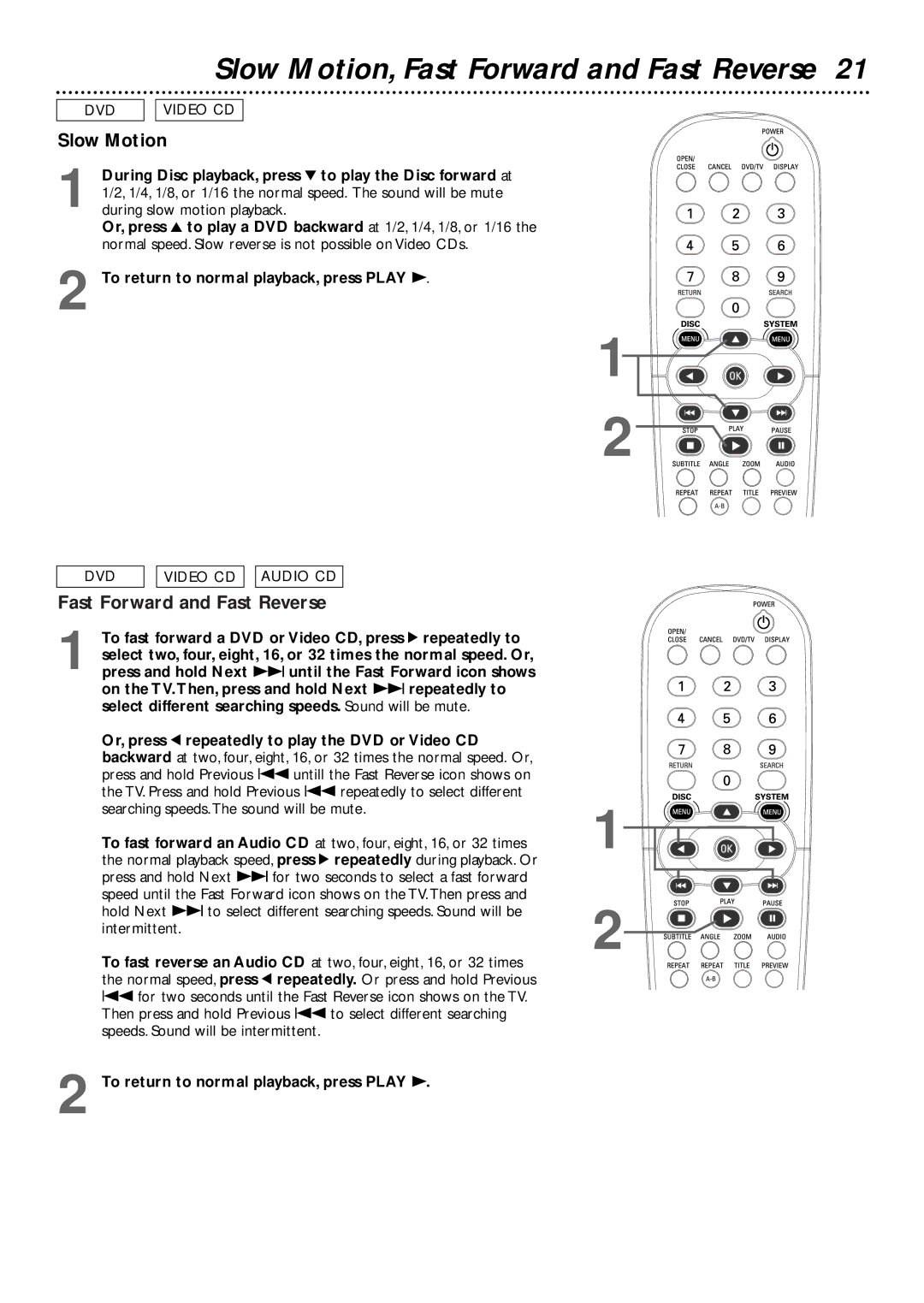 Philips DVD727/99 owner manual Slow Motion, Fast Forward and Fast Reverse 