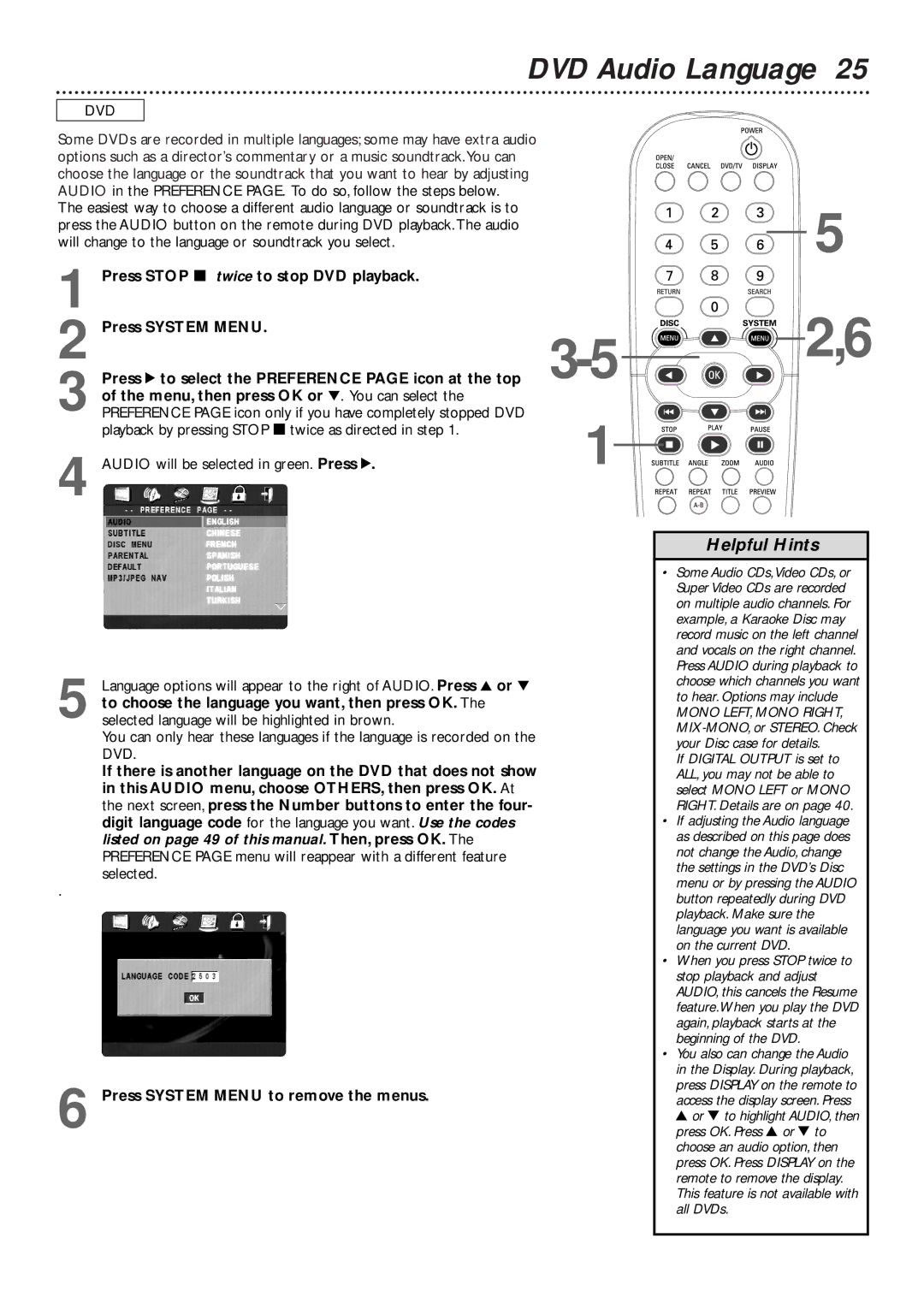 Philips DVD727/99 owner manual DVD Audio Language, Press System Menu 