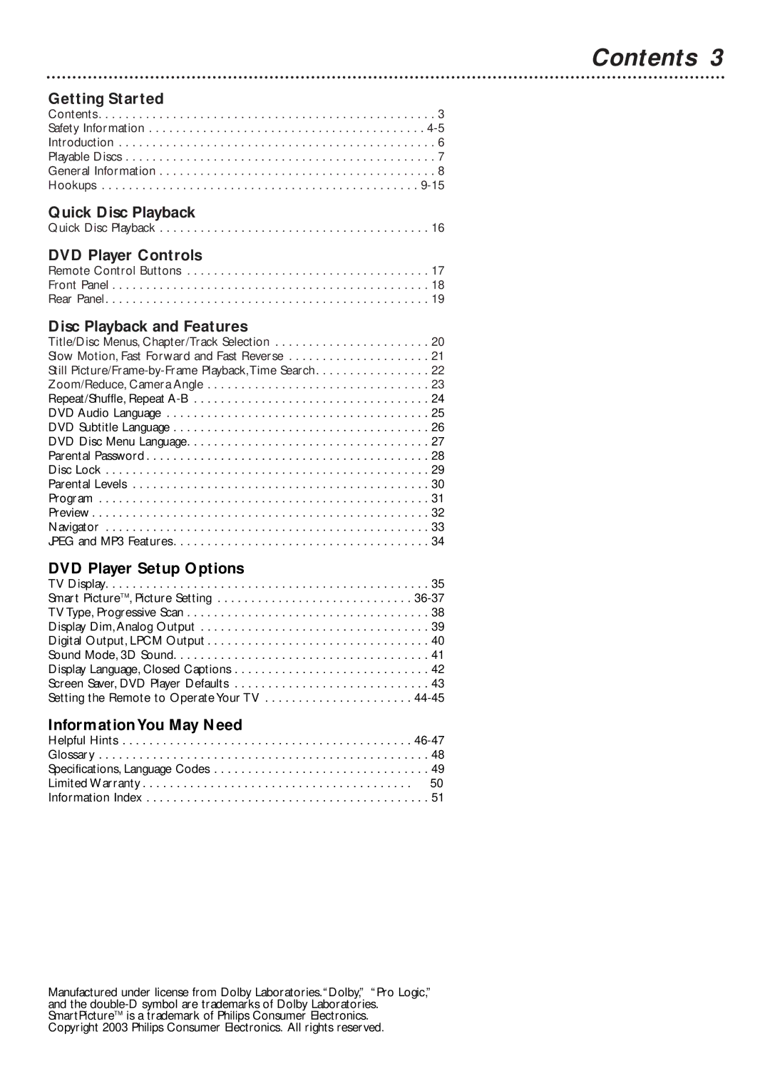 Philips DVD727/99 owner manual Contents 