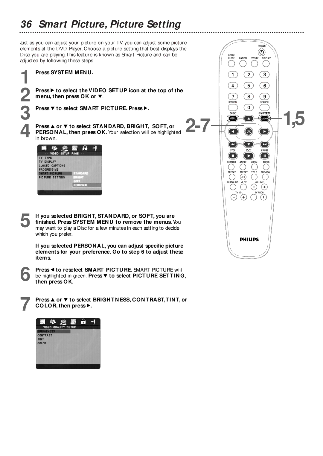 Philips DVD727/99 owner manual Smart Picture, Picture Setting 