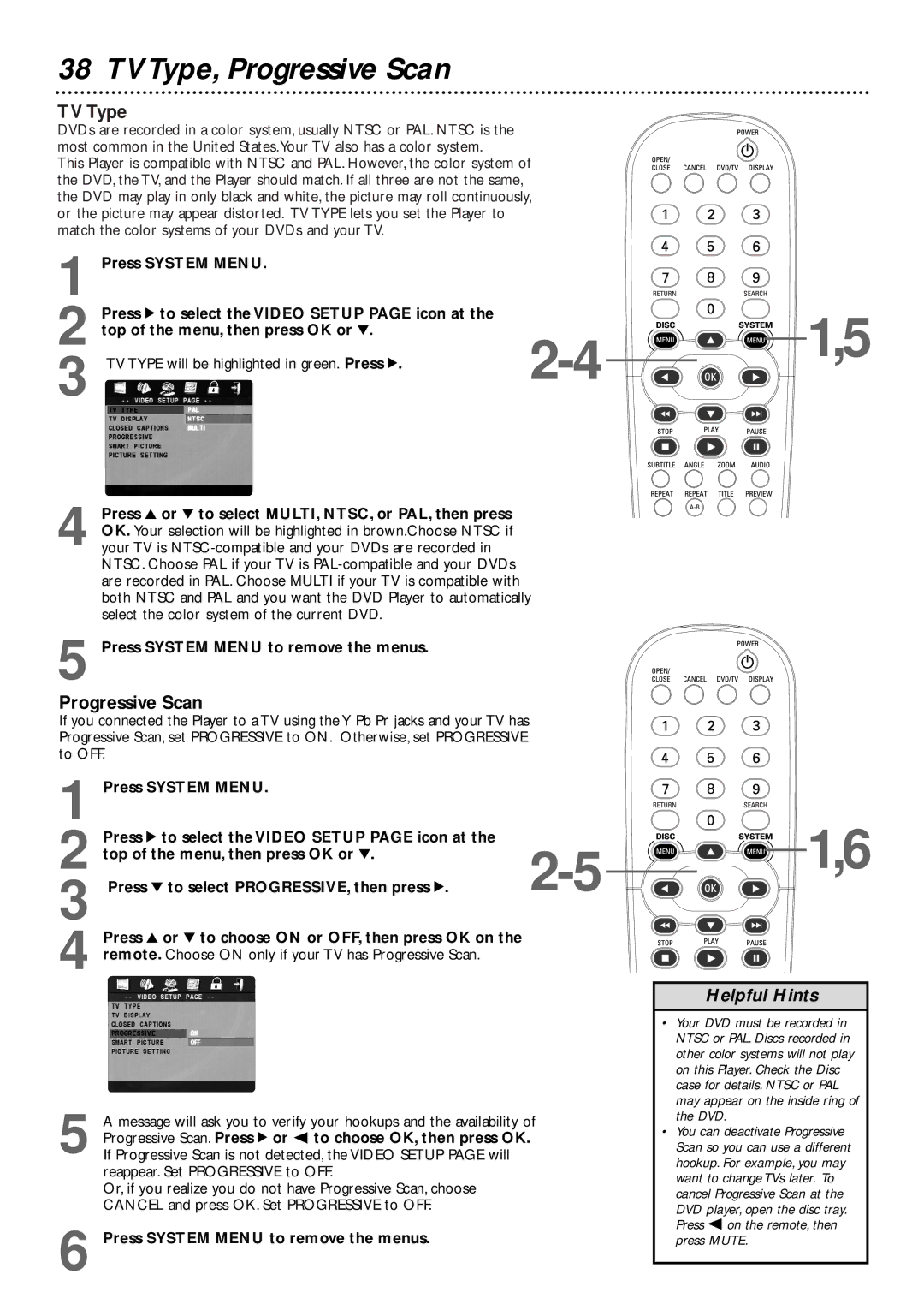 Philips DVD727/99 owner manual TV Type, Progressive Scan 