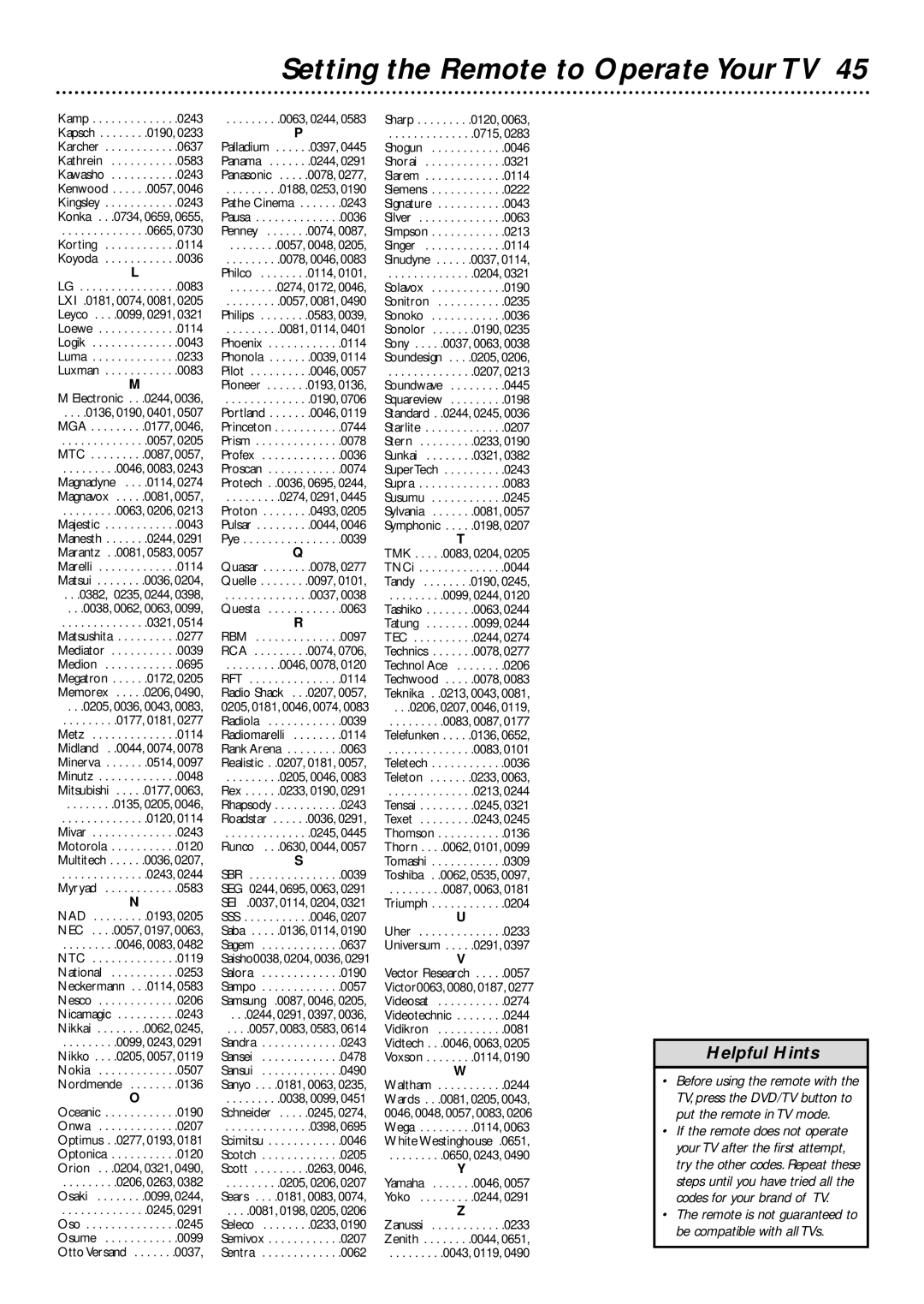 Philips DVD727/99 owner manual Remote is not guaranteed to be compatible with all TVs 