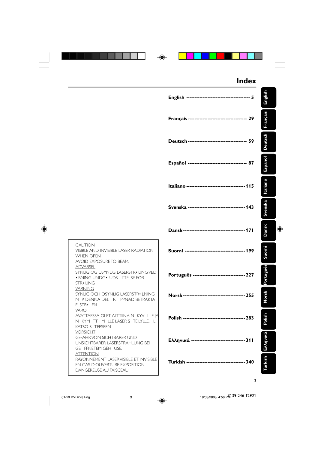 Philips DVD729/021 owner manual Index 