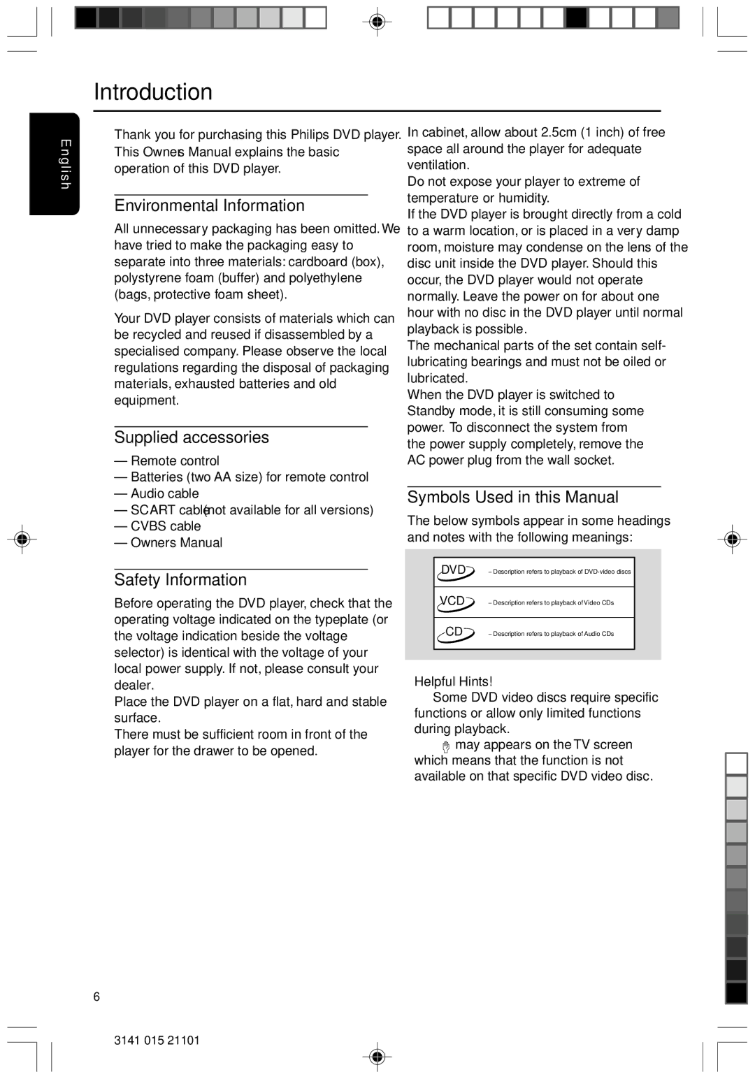 Philips DVD733/051 manual Introduction, Environmental Information, Supplied accessories, Safety Information 