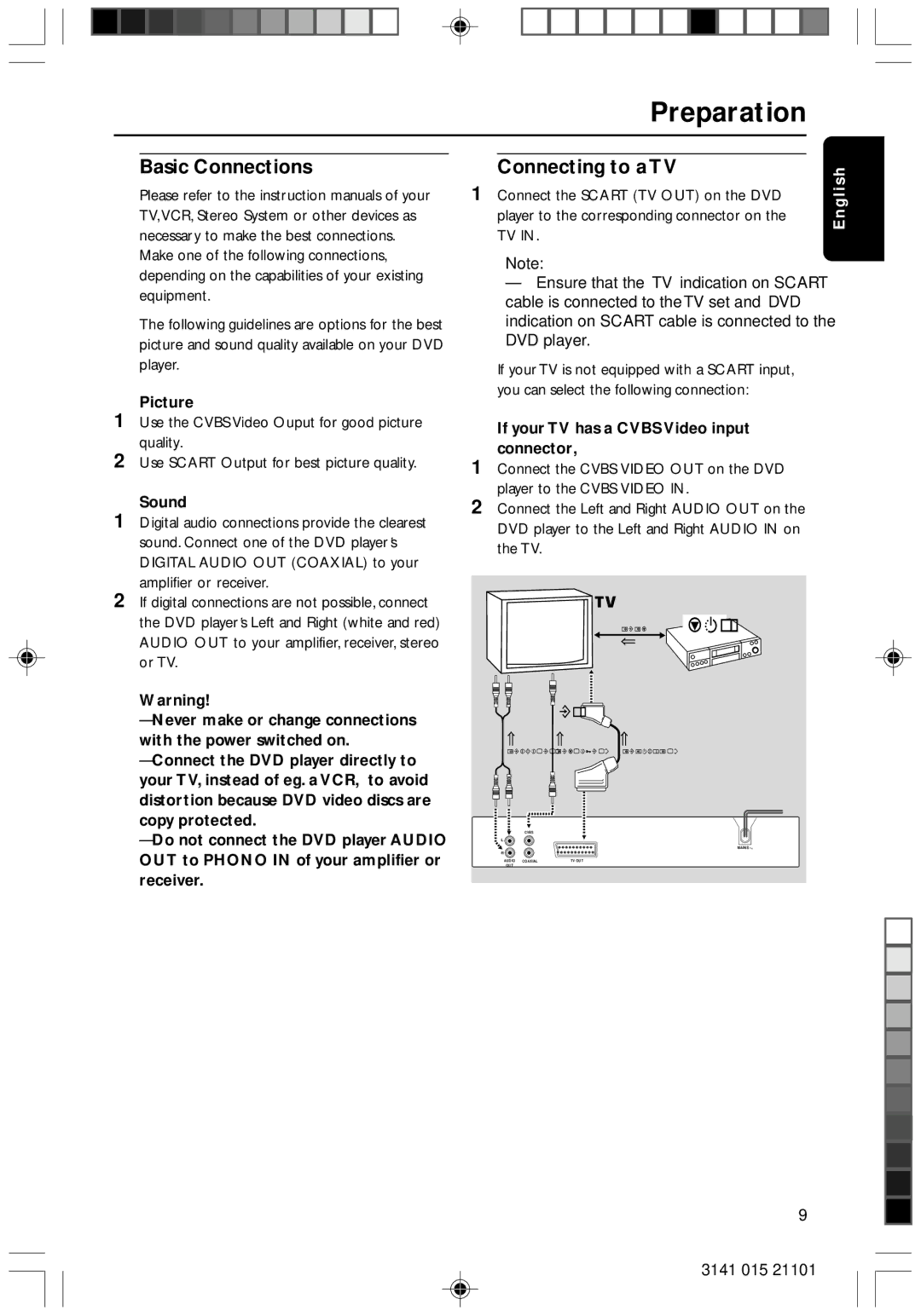 Philips DVD733/051 manual Preparation, Basic Connections, Connecting to a TV 