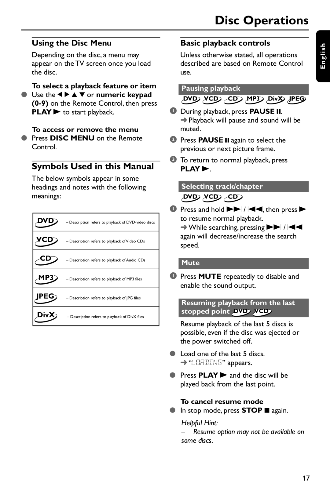 Philips DVD737 manual Using the Disc Menu, Basic playback controls, Play B 