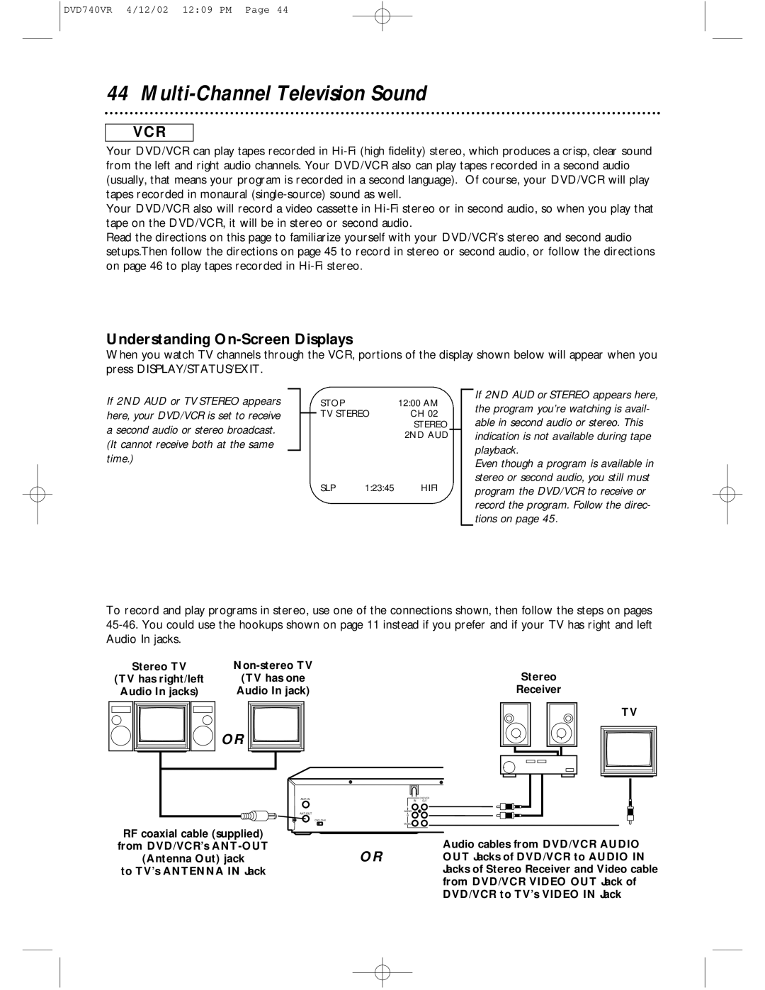 Philips DVD740VR owner manual Multi-Channel Television Sound, Understanding On-Screen Displays 