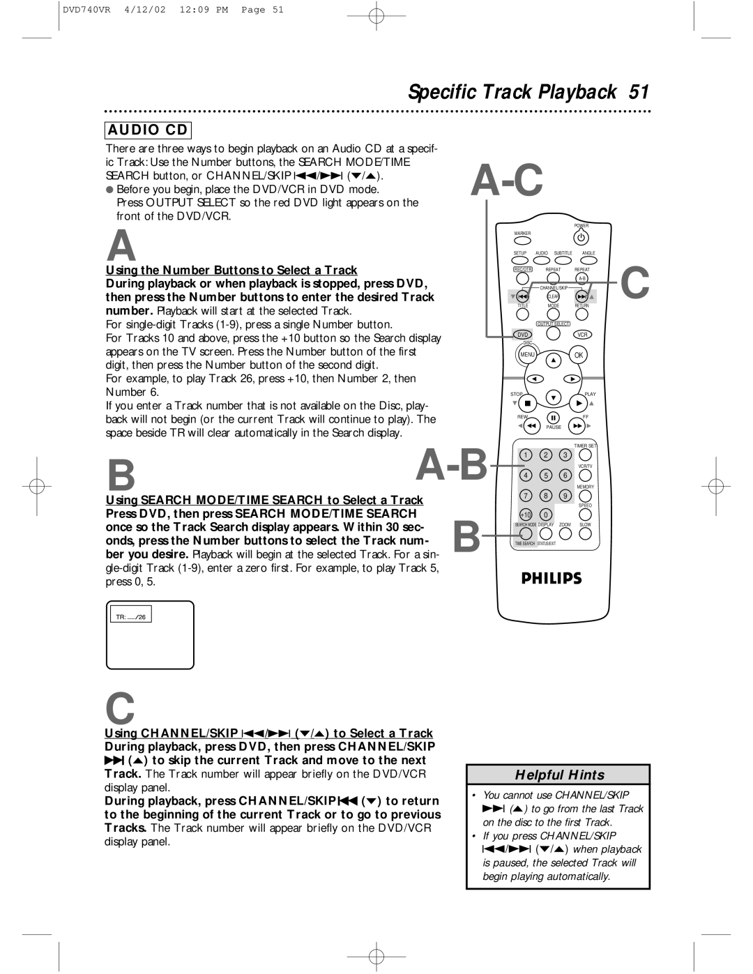 Philips DVD740VR owner manual Ba-B, Specific Track Playback 