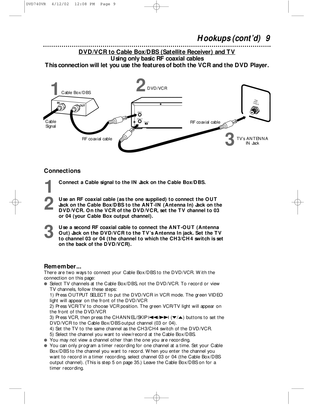 Philips DVD740VR owner manual Connections, 2DVD/VCR 