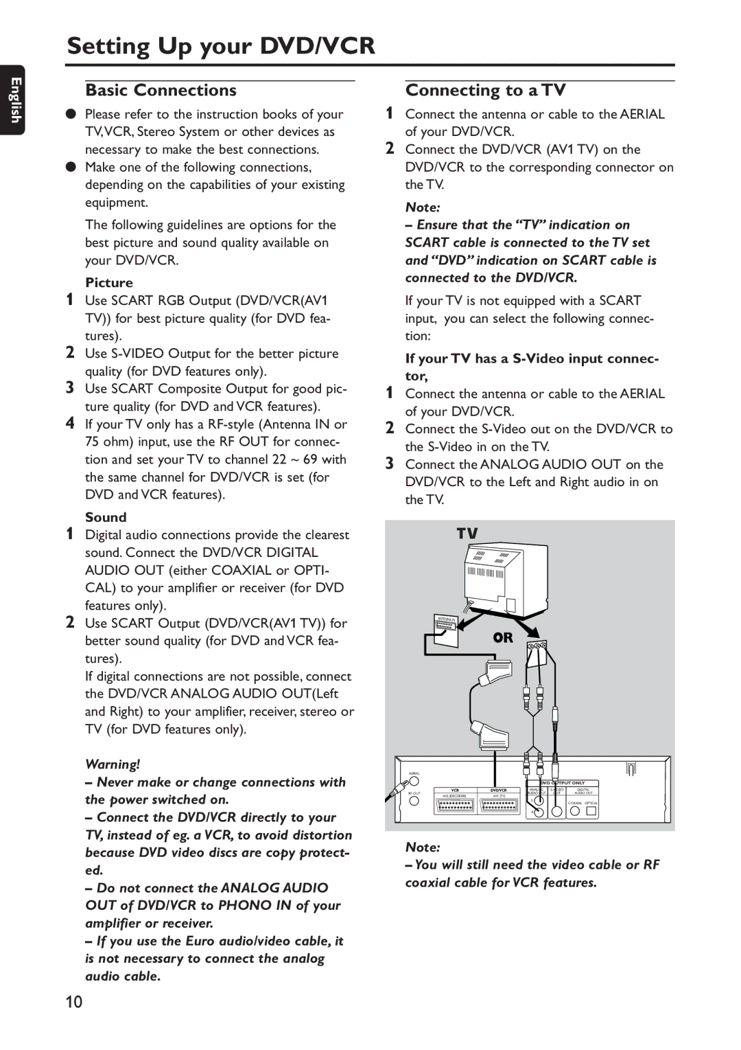 Philips DVD740VR/001 manual Setting Up your DVD/VCR, Basic Connections, Connecting to a TV 