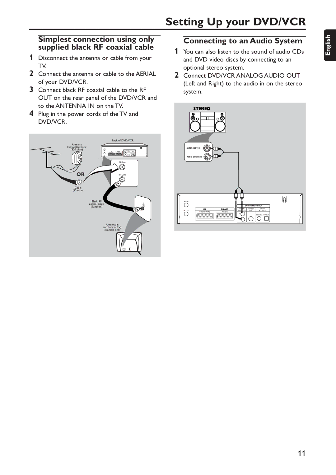 Philips DVD740VR/001 manual Connecting to an Audio System, Back of DVD/VCR 