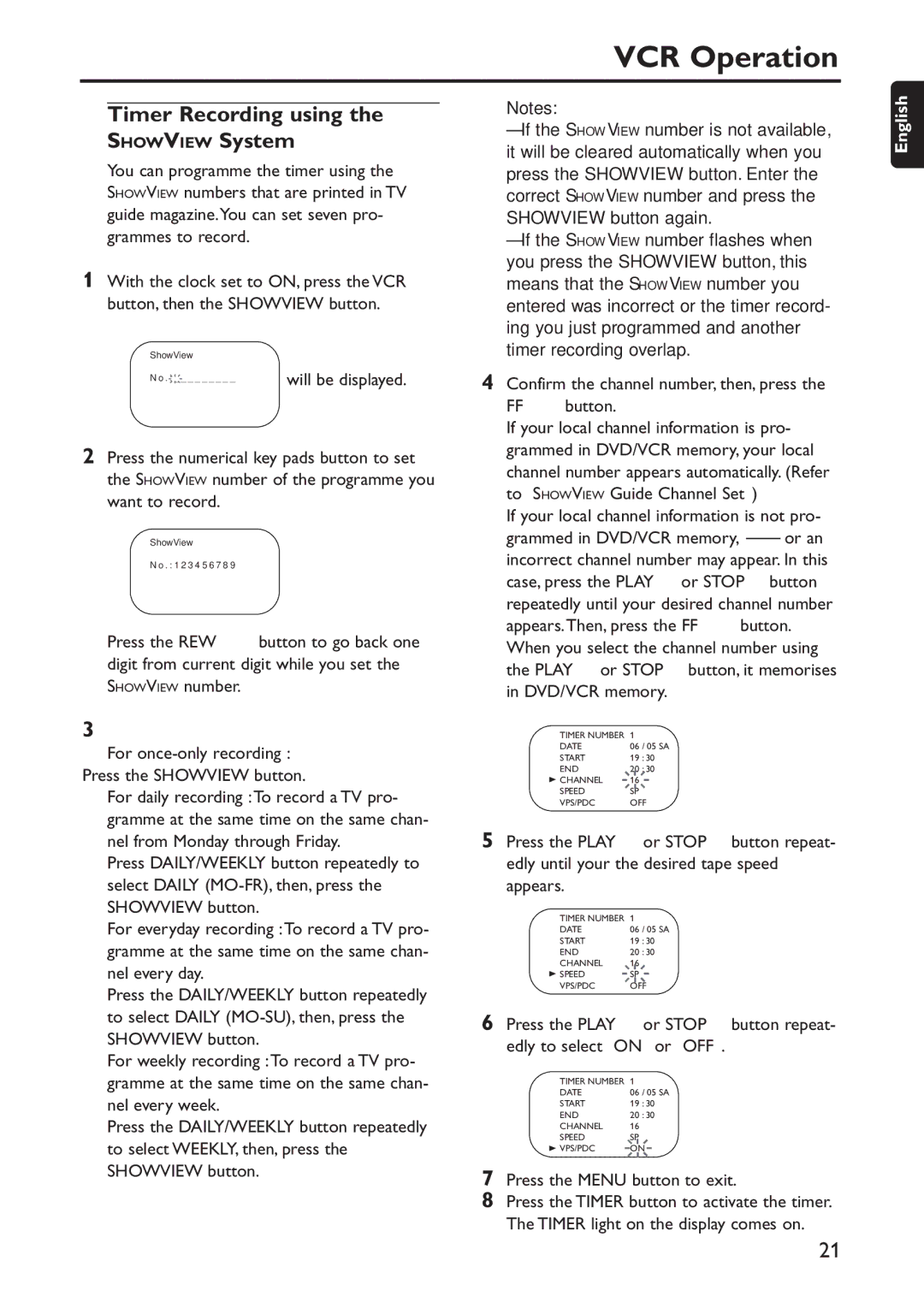 Philips DVD740VR/001 manual Timer Recording using the Showview System 