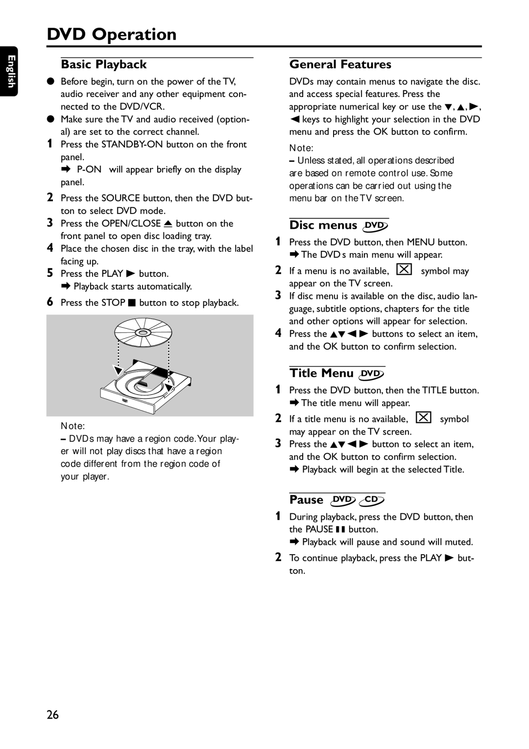 Philips DVD740VR/001 manual DVD Operation 