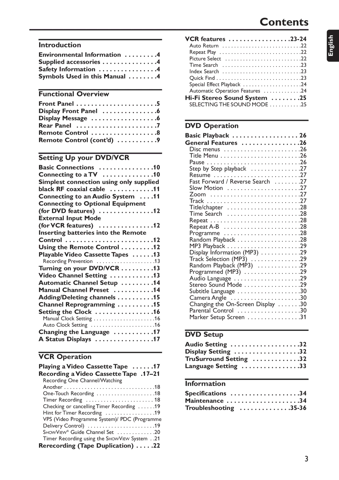 Philips DVD740VR/001 manual Contents 