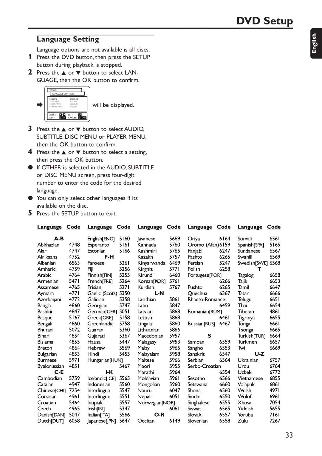 Philips DVD740VR/001 manual Language Setting 