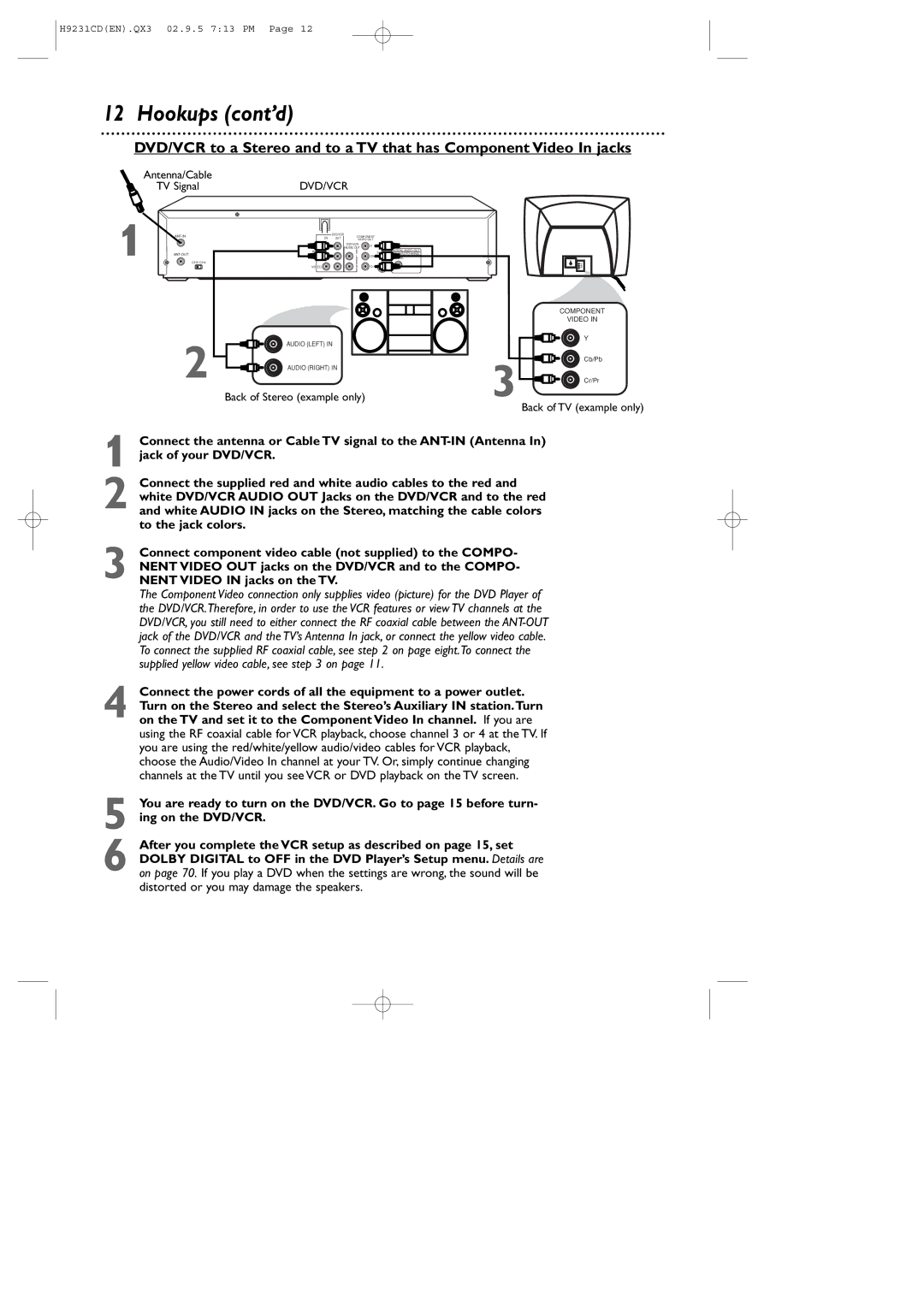 Philips DVD741VR owner manual Back of Stereo example only 