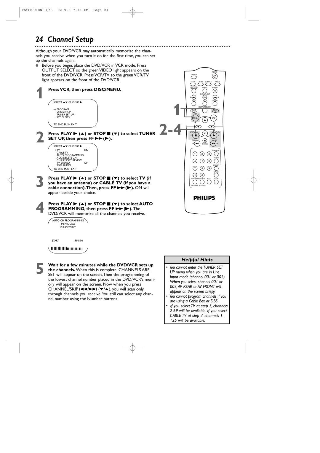 Philips DVD741VR owner manual 22-4, Channel Setup 