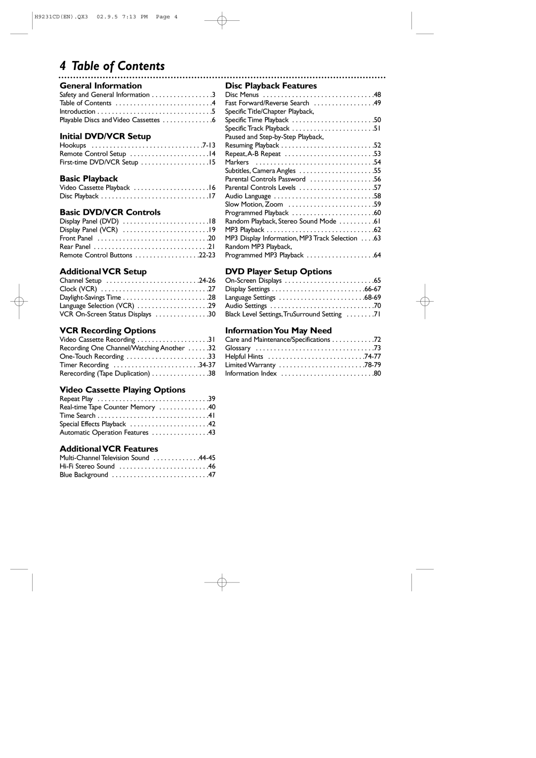 Philips DVD741VR owner manual Table of Contents 