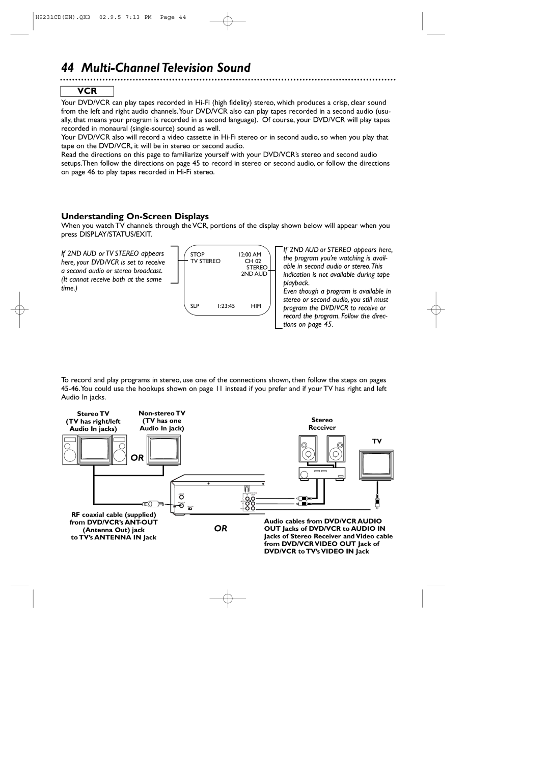 Philips DVD741VR owner manual Multi-Channel Television Sound, Understanding On-Screen Displays 