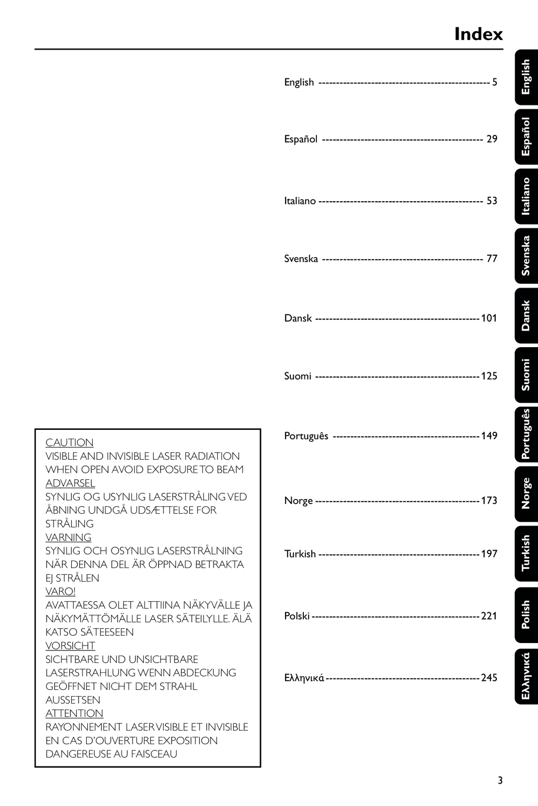 Philips DVD743/001 manual 101, 125, 149, 173, 197, 221, 245 