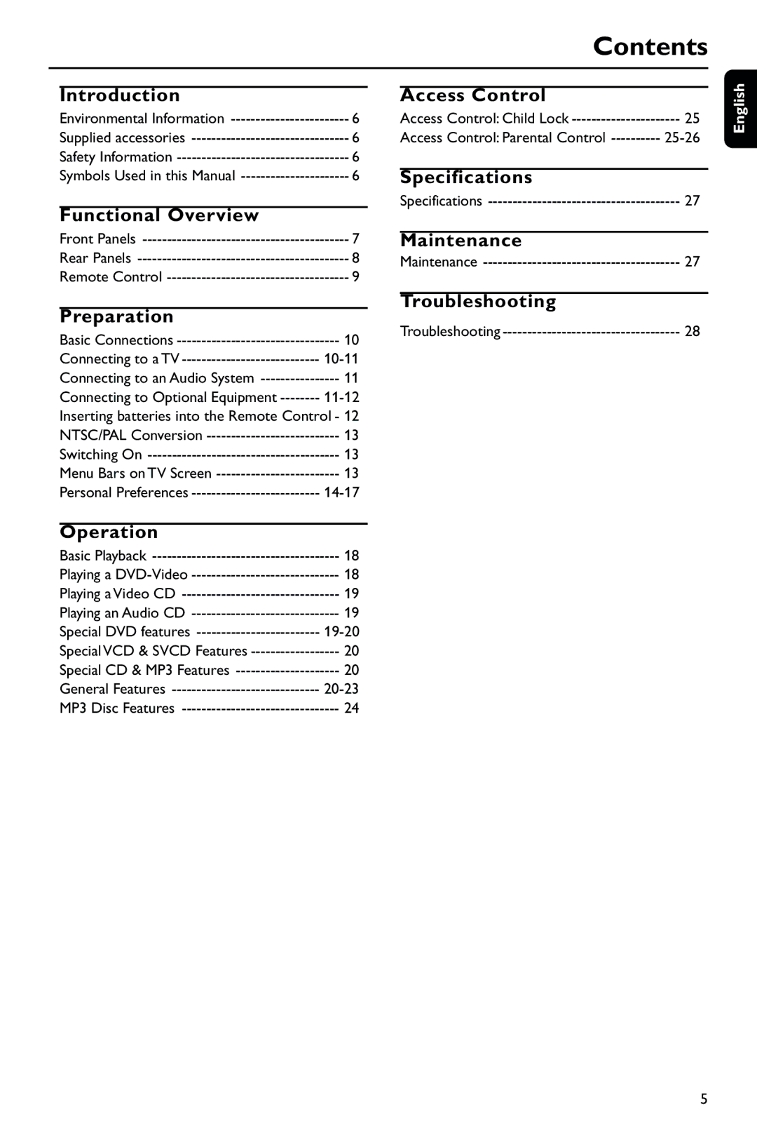 Philips DVD743/001 manual Contents 