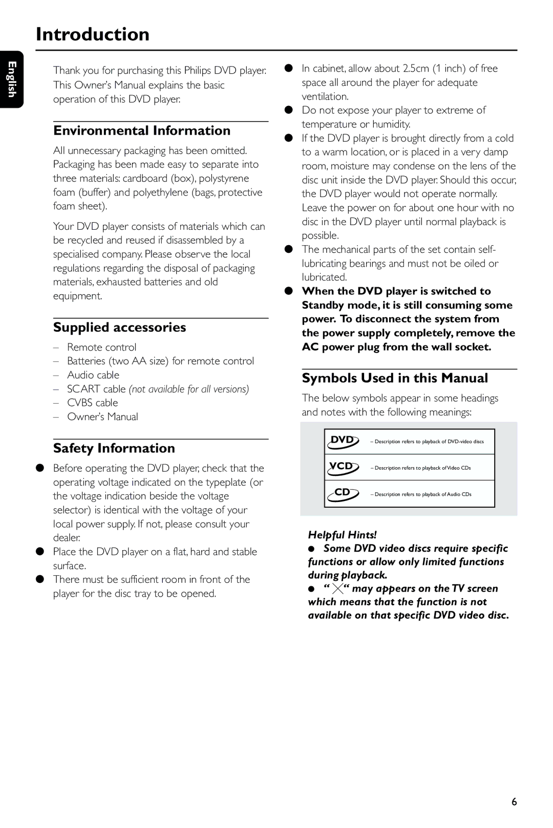 Philips DVD743/001 manual Introduction, Environmental Information, Supplied accessories, Safety Information 