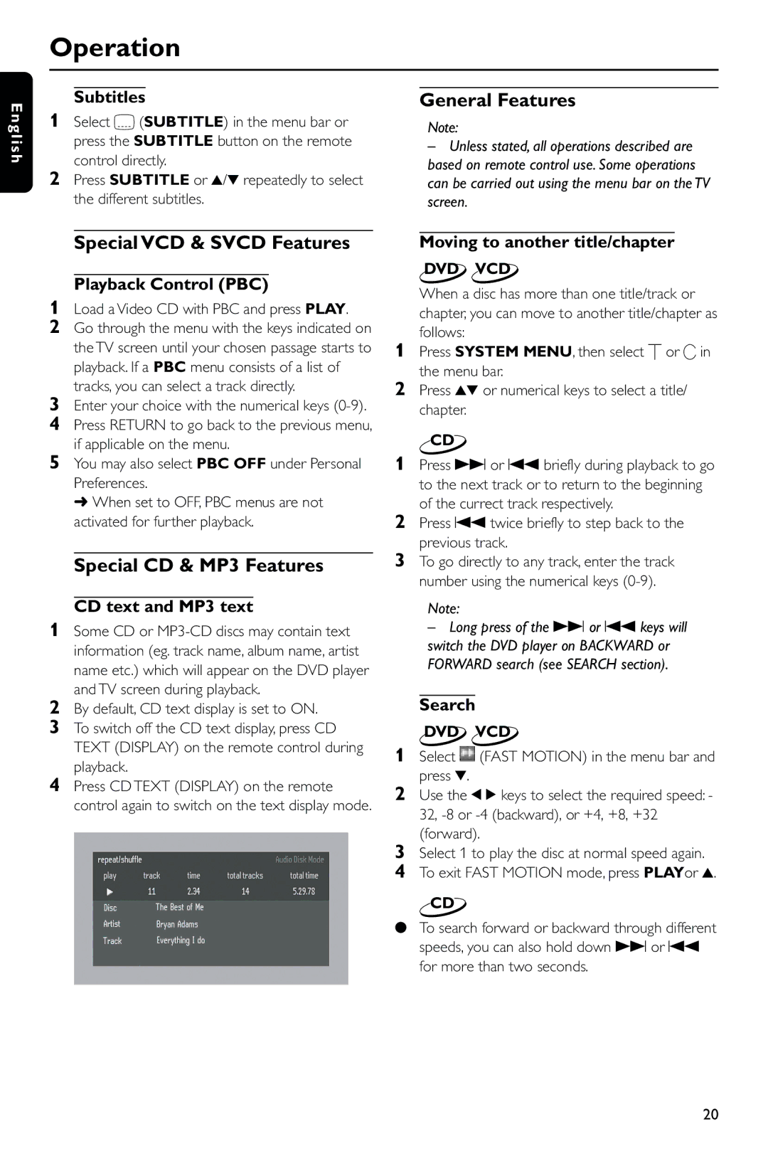 Philips DVD743HC/021 manual General Features, Special VCD & Svcd Features, Special CD & MP3 Features 