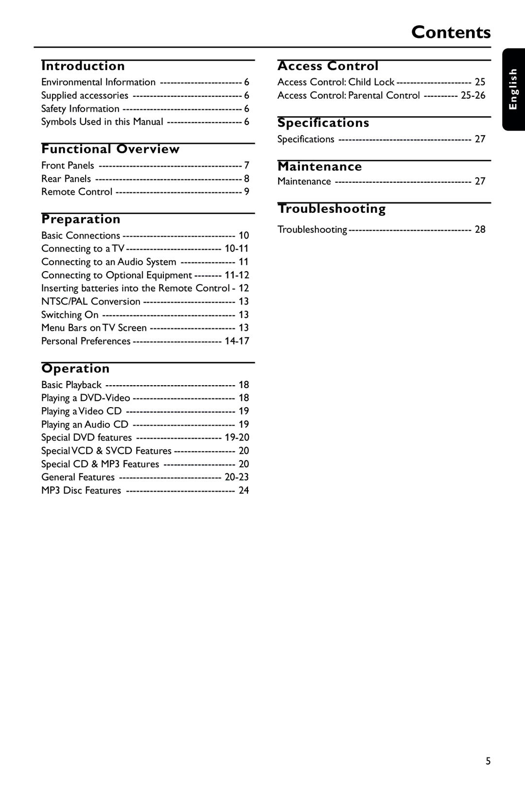 Philips DVD743HC/021 manual Contents 