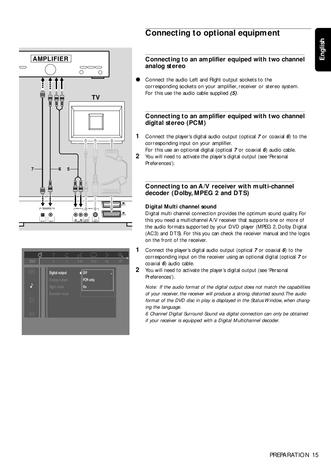 Philips DVD750/05 Connecting to optional equipment, Connecting to an amplifier equiped with two channel, Analog stereo 