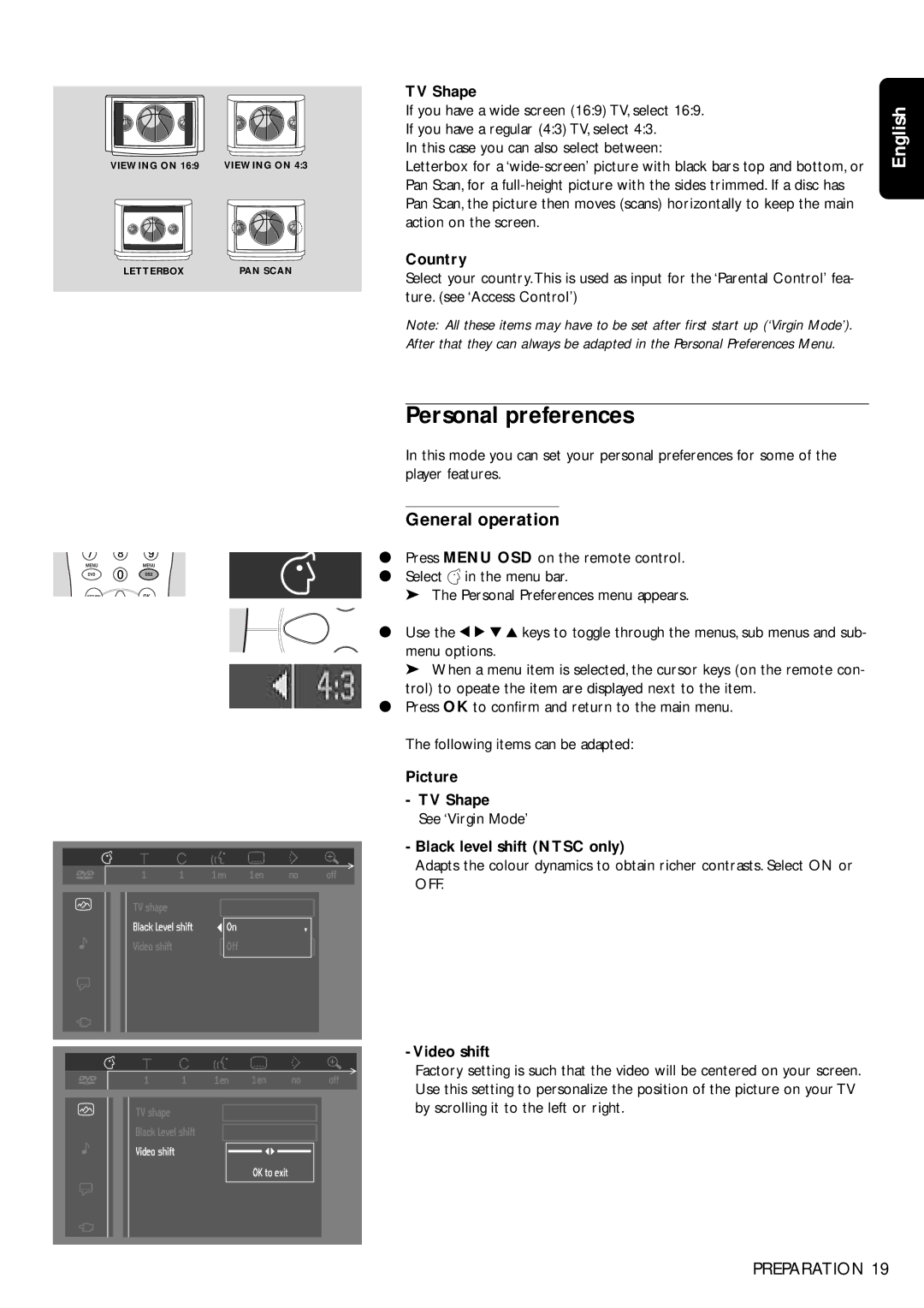 Philips DVD750/05 manual Personal preferences, General operation 