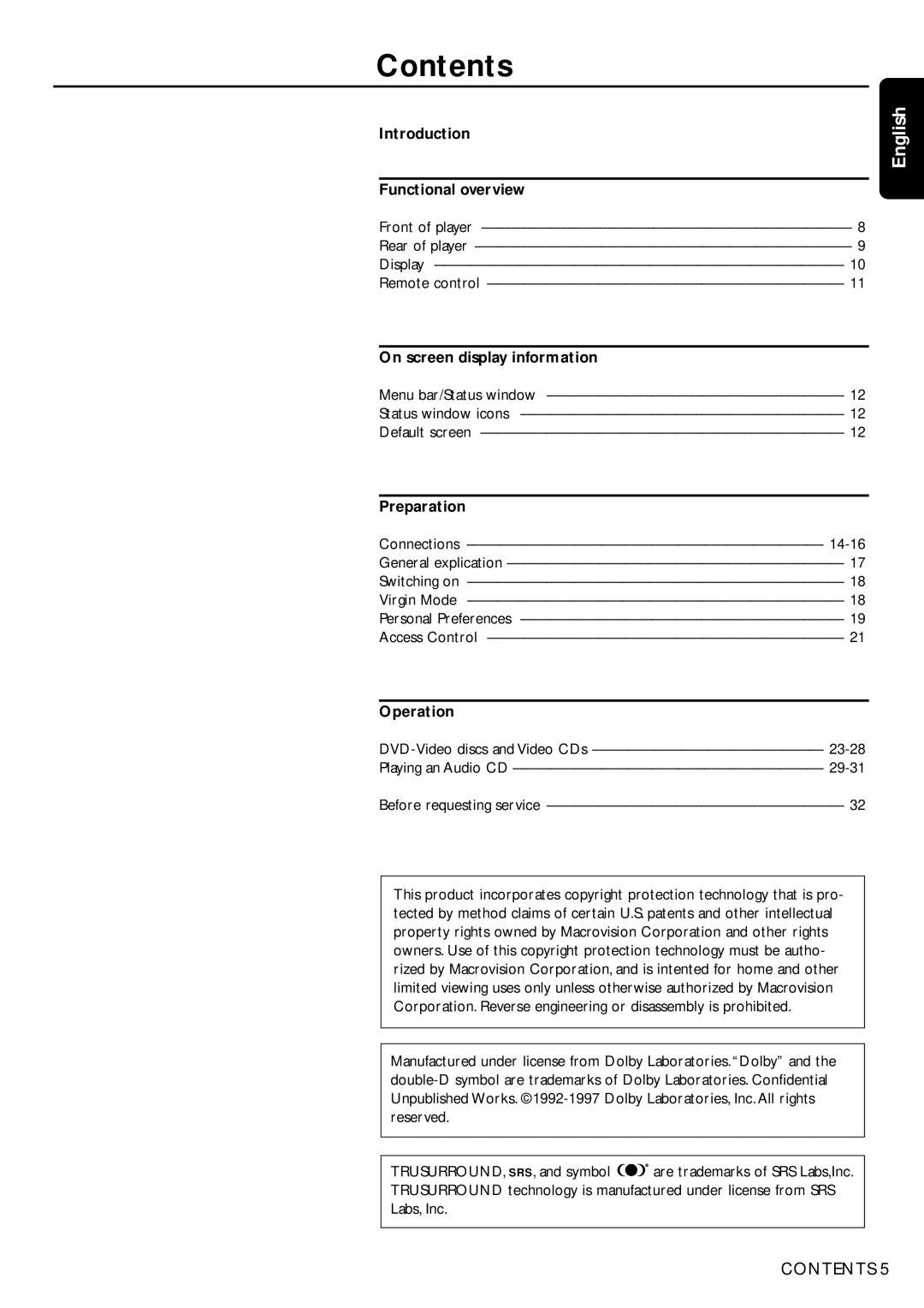 Philips DVD750/05 manual Contents 