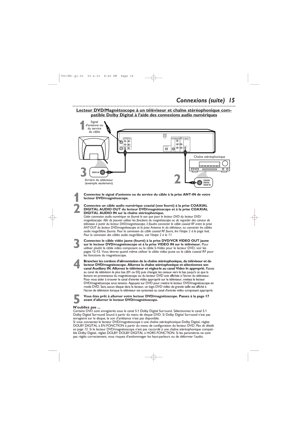 Philips DVD750VR owner manual Chaîne stéréophonique, Arrière du téléviseur, Exemple seulement 