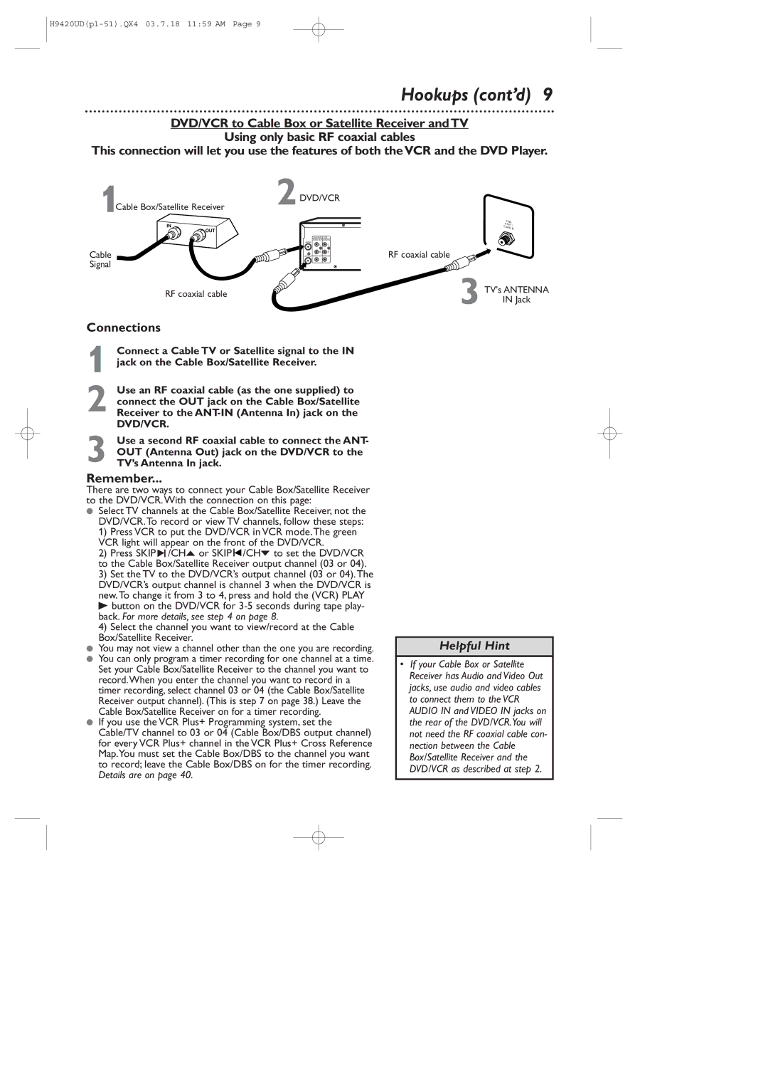 Philips DVD750VR/17 owner manual Connections, 2DVD/VCR 