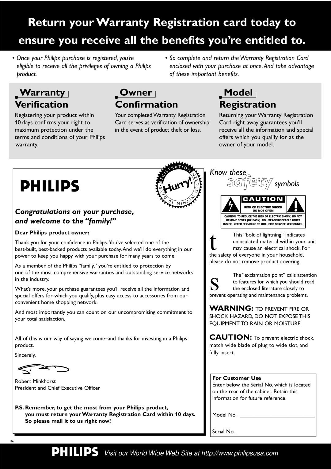 Philips DVD751 manual Dear Philips product owner, For Customer Use 