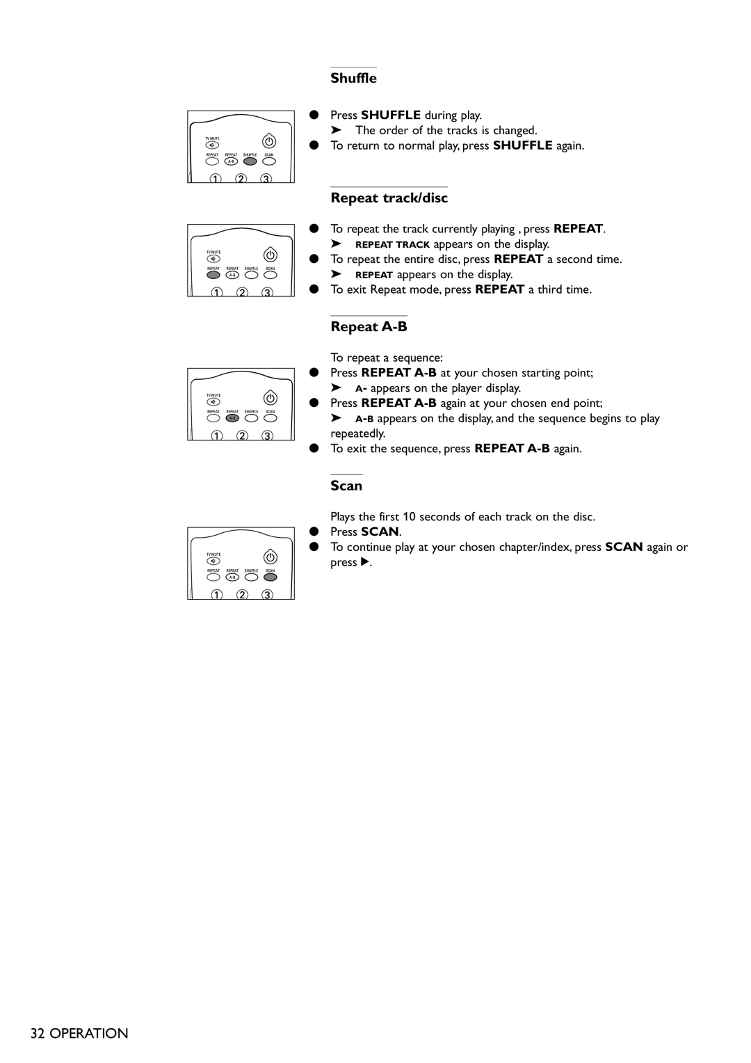 Philips DVD751 manual Shuffle, Repeat track/disc 