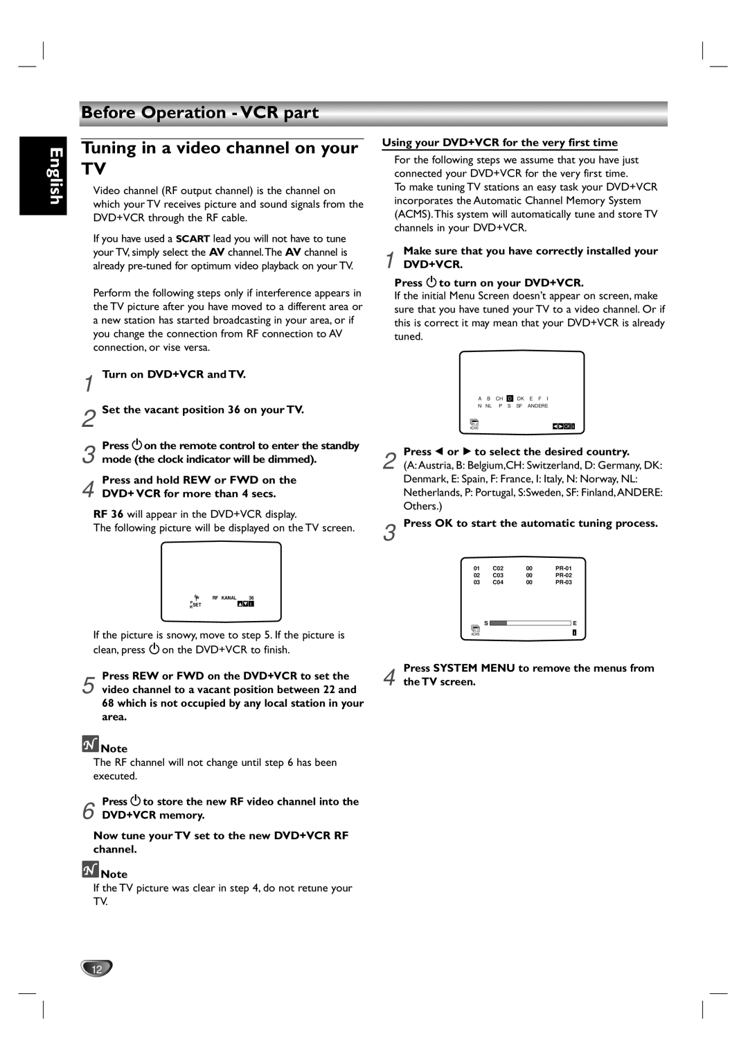 Philips DVD755VR/00 owner manual Before Operation VCR part Tuning in a video channel on your, Dvd+Vcr 