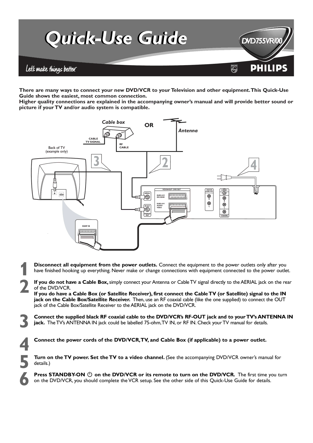 Philips DVD755VR/14 owner manual Quick-Use Guide 