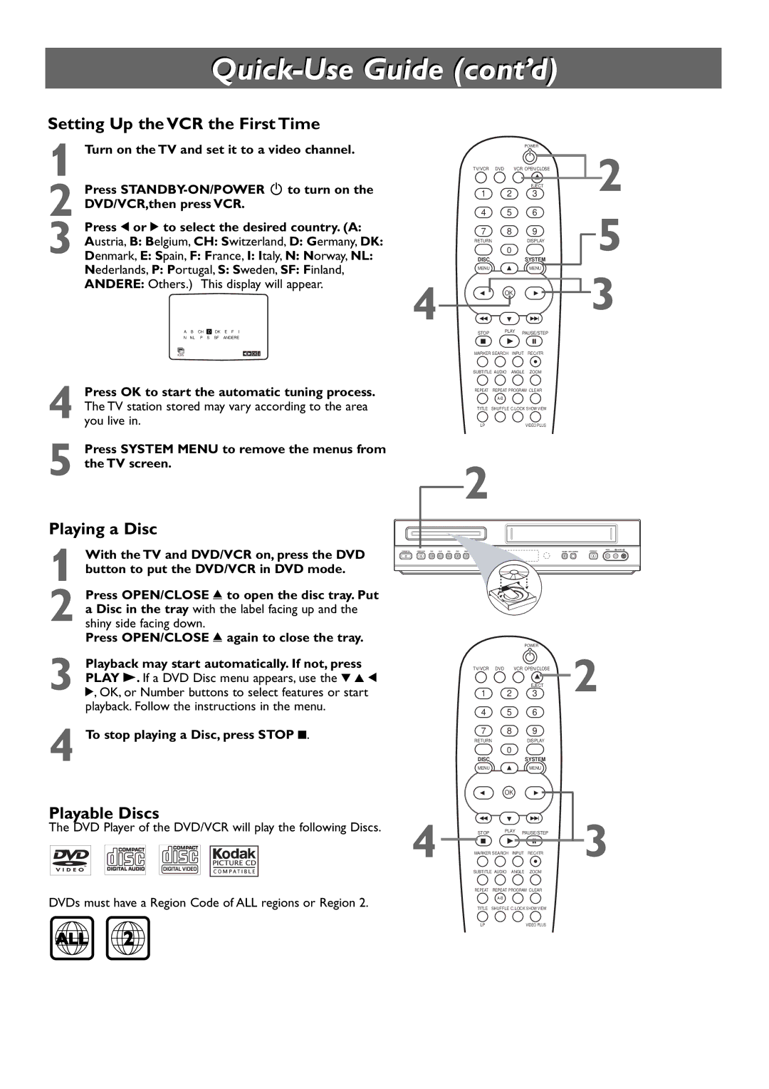 Philips DVD755VR/14 owner manual Quick-Use Guide cont’d 