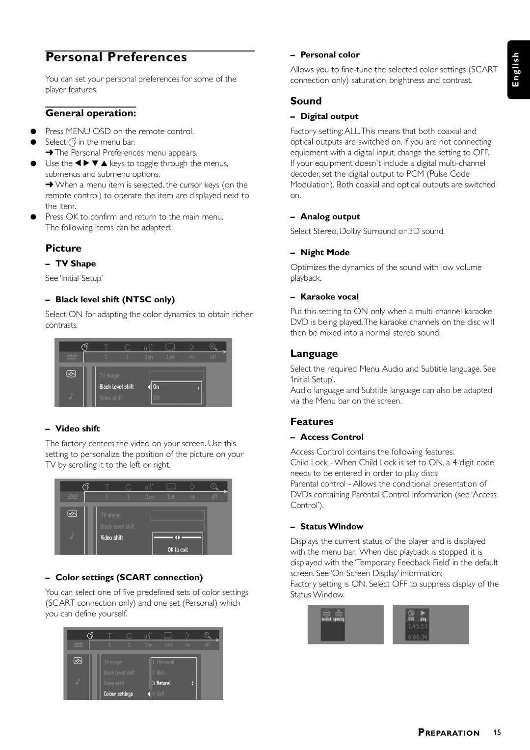 Philips VD756/G52, DVD756 manual Personal Preferences, General operation 