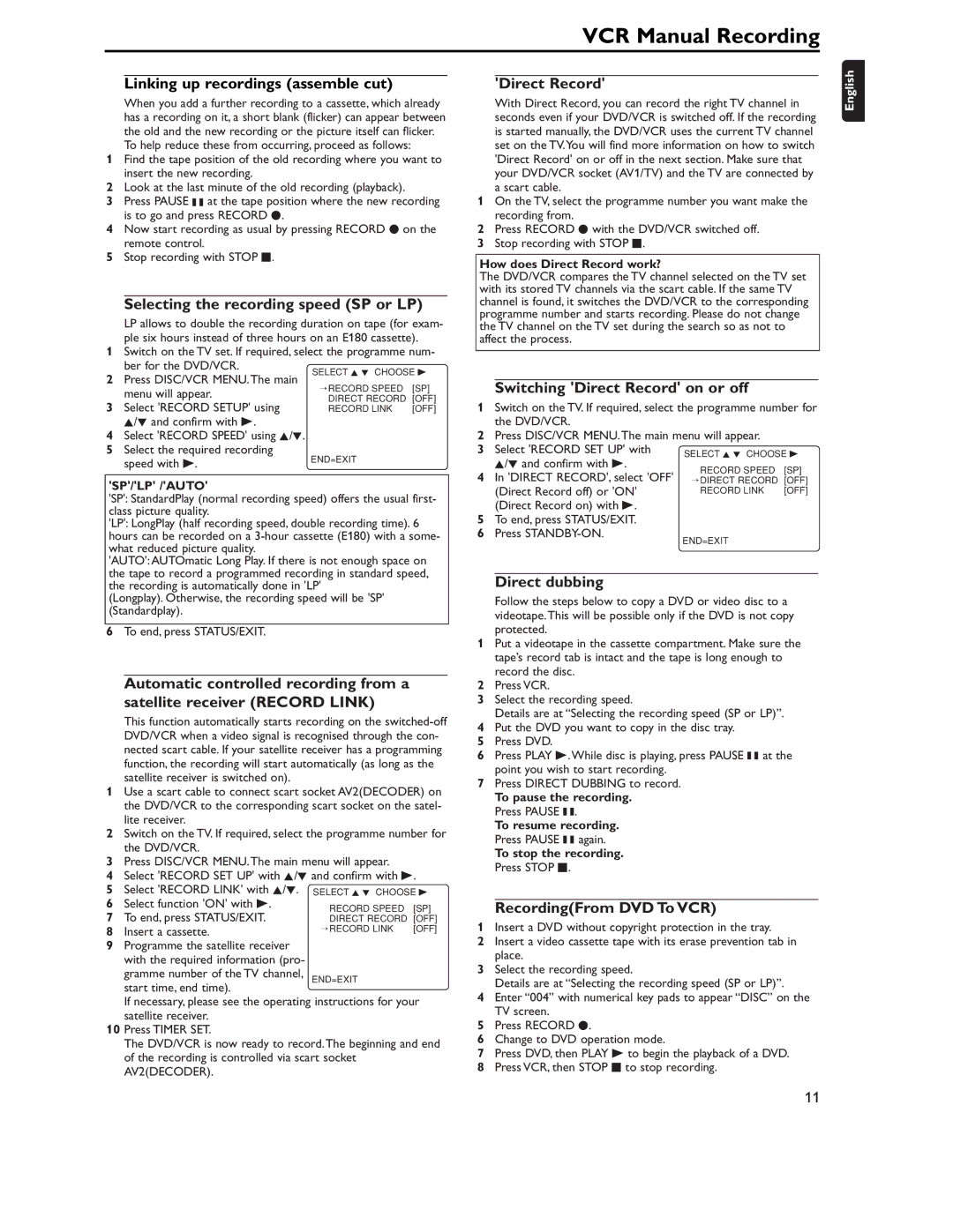 Philips DVD757VR/02 manual VCR Manual Recording 