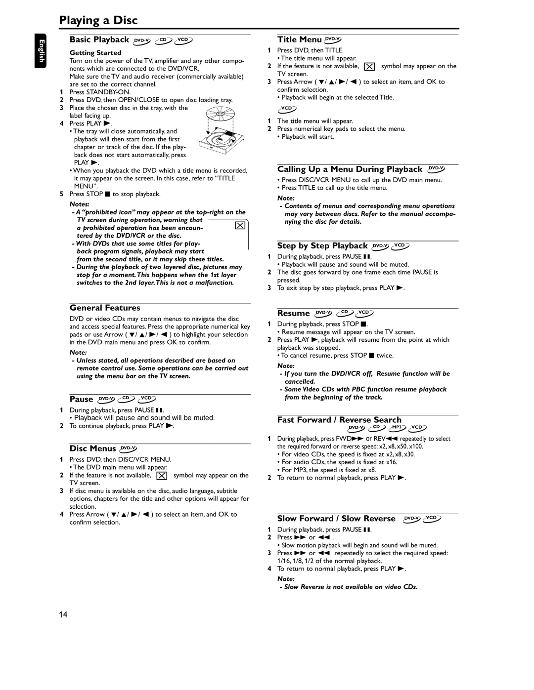 Philips DVD757VR/02 manual Playing a Disc 