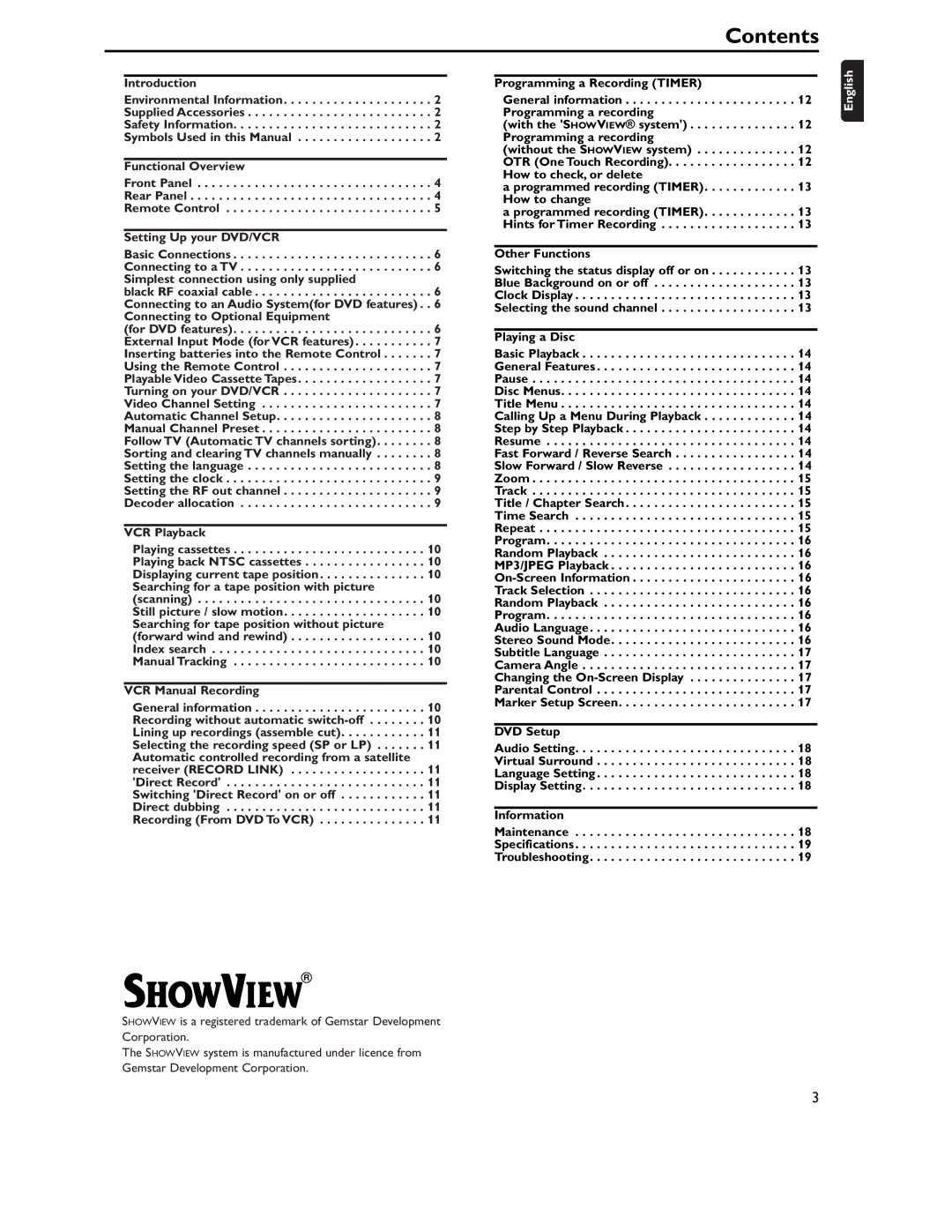 Philips DVD757VR/02 manual Contents 