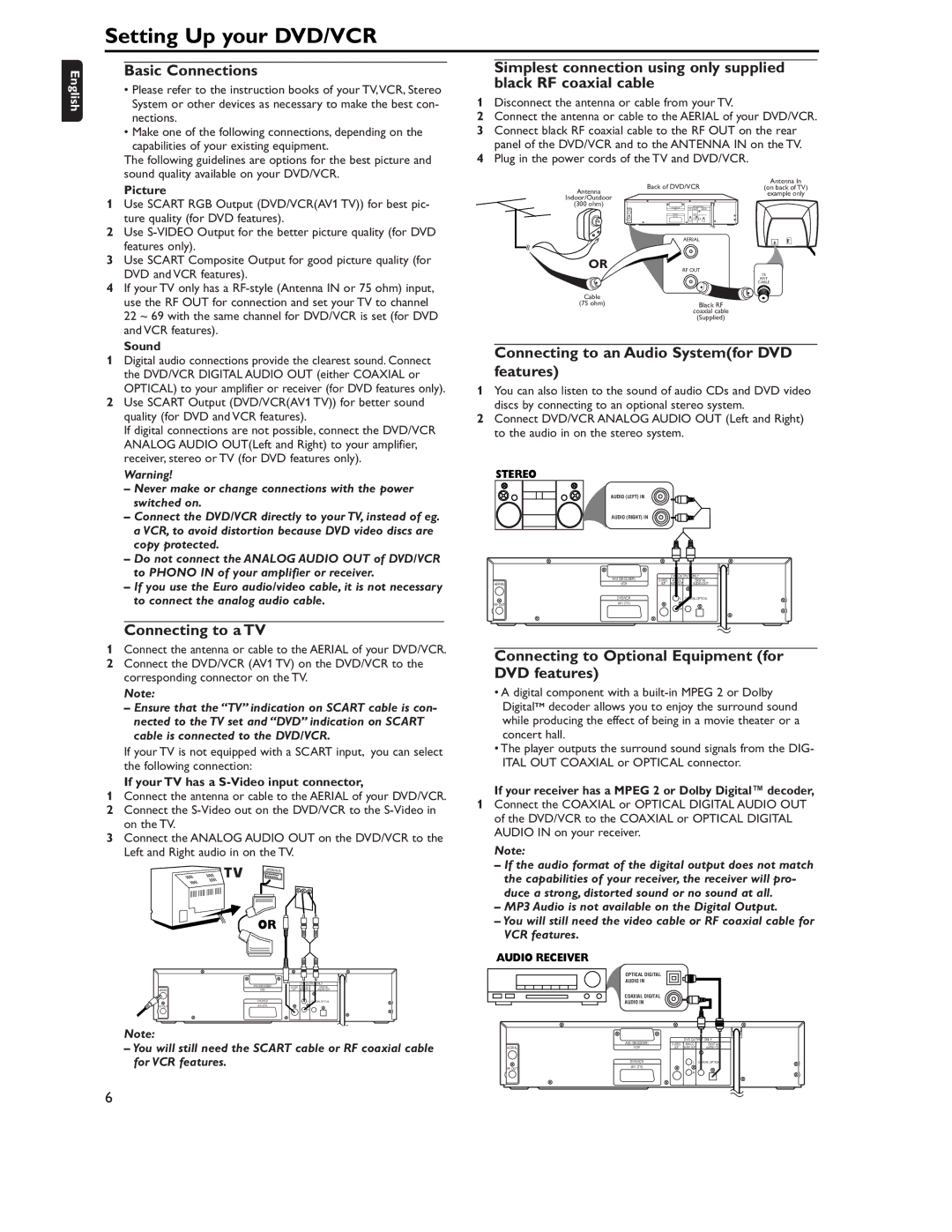 Philips DVD757VR/02 manual Setting Up your DVD/VCR, Basic Connections, Connecting to a TV 